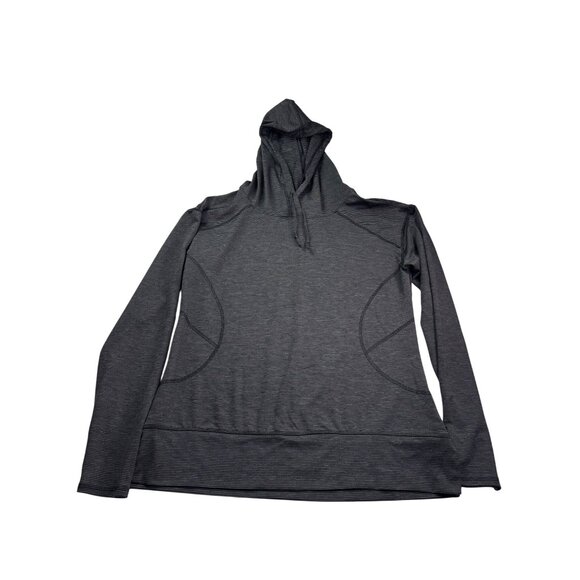 MTA Sport Gray Black Striped Hoodie Hooded Top Size M Thumbholes Drawstring - Picture 1 of 7